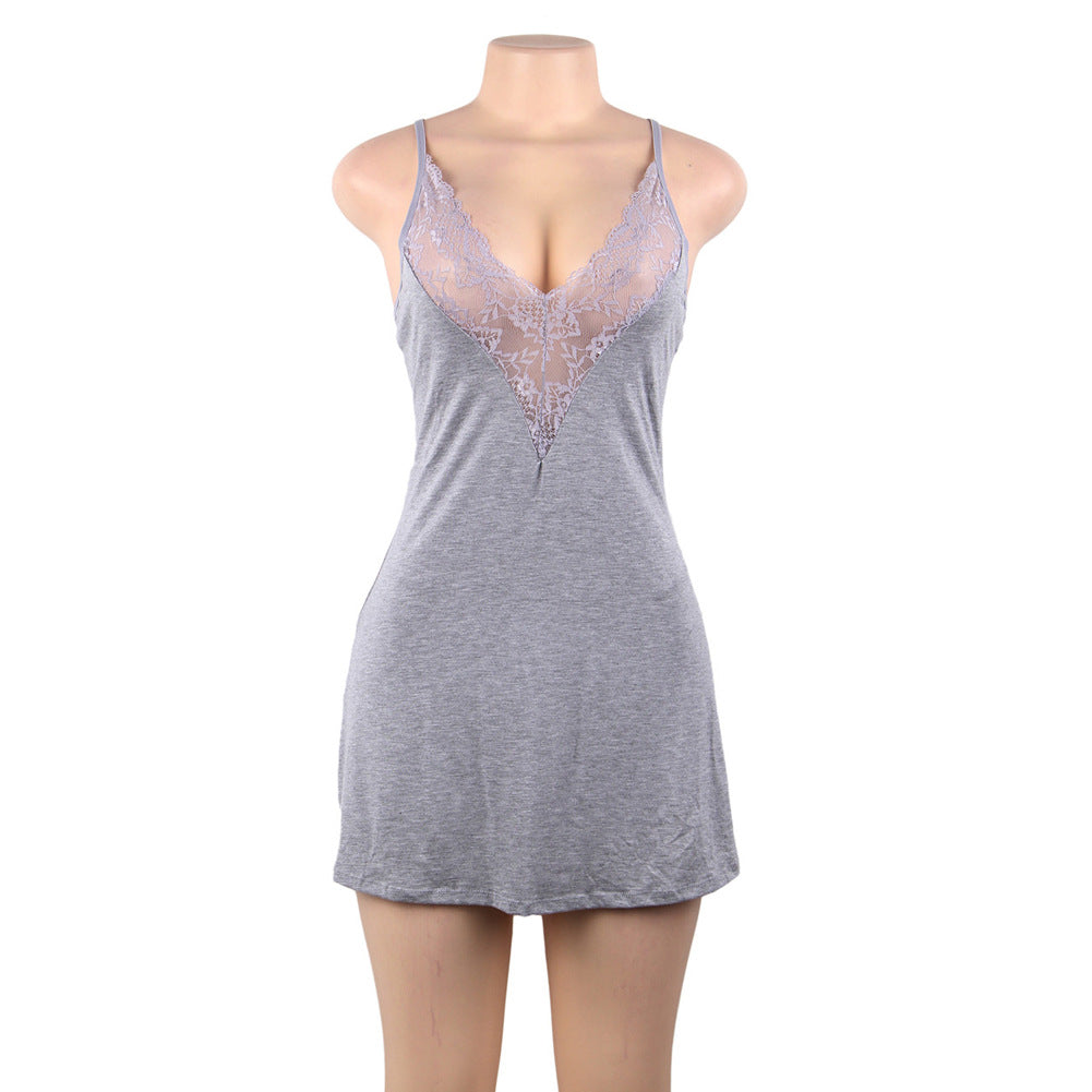 Plus Size Sexy Lace Nightgown with Spaghetti Straps