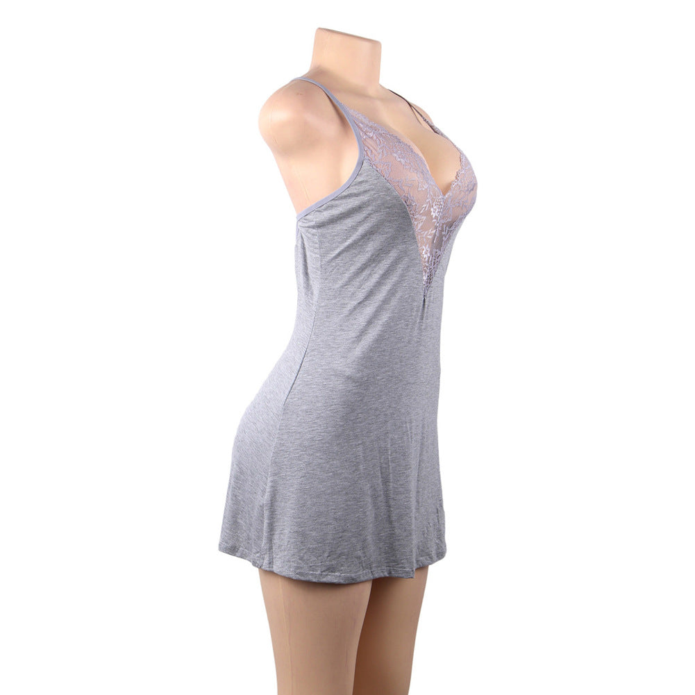 Plus Size Sexy Lace Nightgown with Spaghetti Straps