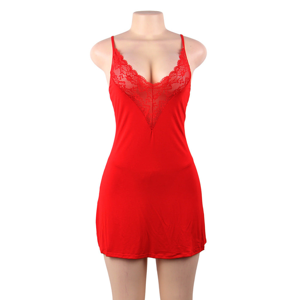 Plus Size Sexy Lace Nightgown with Spaghetti Straps